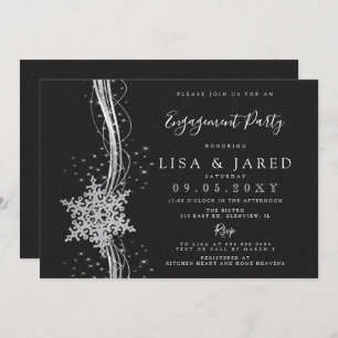 Silver Black Snowflakes Winter Engagement Party Invitation