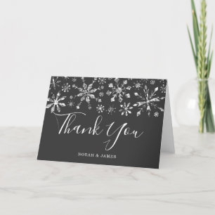 Silver Black Snowflakes Winter Wedding Thank You Card