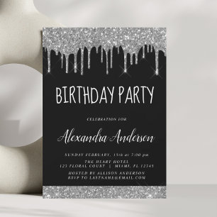 Silver Black Sparkle Glitter Any Age Birthday Invitation