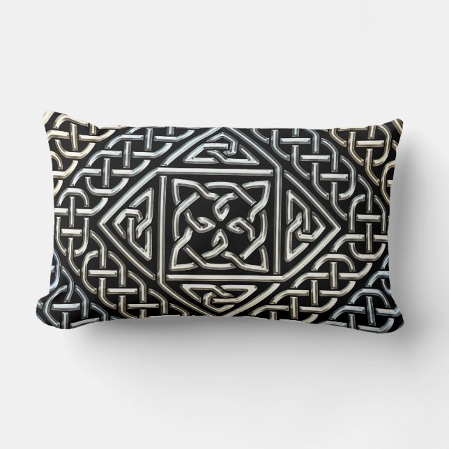 Silver Black Square Shapes Celtic Knotwork Pattern Lumbar Cushion (Front)