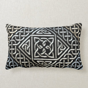 Silver Black Square Shapes Celtic Knotwork Pattern Lumbar Cushion
