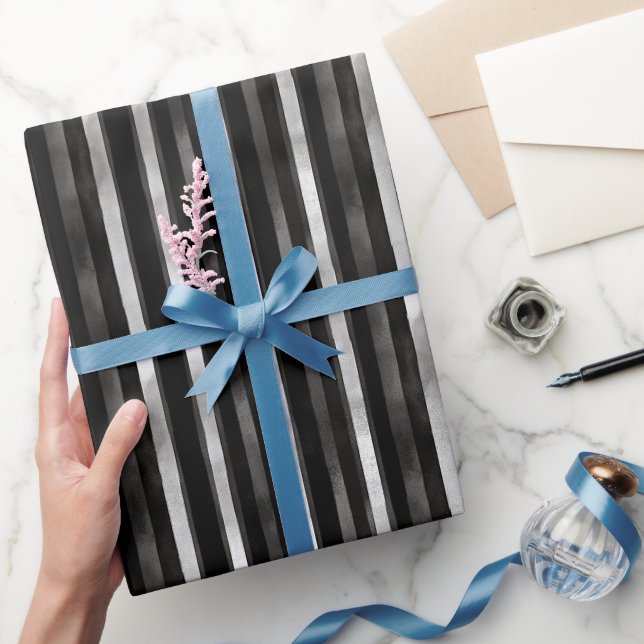 Silver Black Stripes Wedding Wrapping Paper (Gifting)