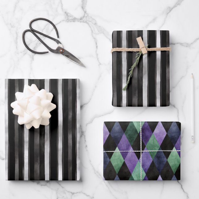 Silver Black Stripes Wedding Wrapping Paper Sheet (Front)