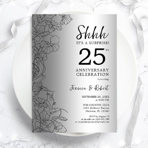 Silver Black Surprise 25th Anniversary Invitation