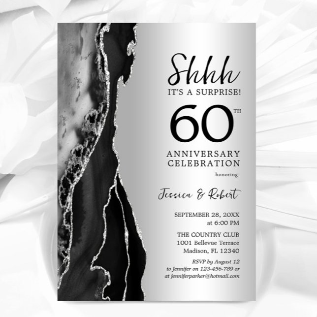 Silver Black Surprise 60th Anniversary Invitation (Creator Uploaded)