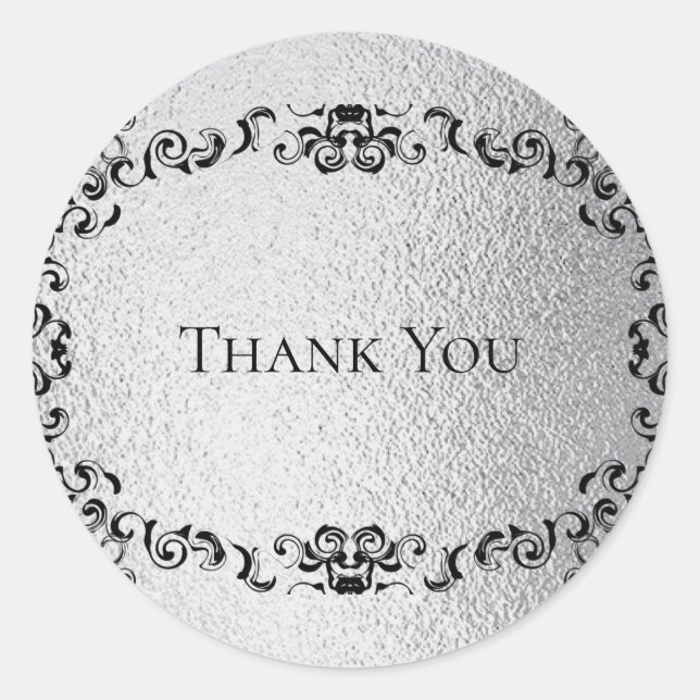 Silver & Black Swirl Gothic Wedding Classic Round Sticker (Front)