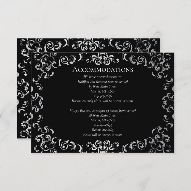 Silver & Black Swirl Gothic Wedding Enclosure Card (Front/Back)