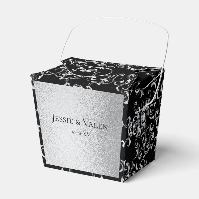 Silver & Black Swirl Gothic Wedding Favour Box (Front Side)