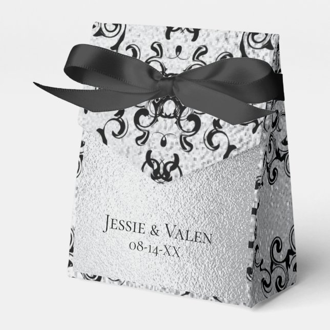 Silver & Black Swirl Gothic Wedding Favour Box (Front Side)