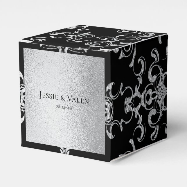 Silver & Black Swirl Gothic Wedding Favour Box (Front Side)