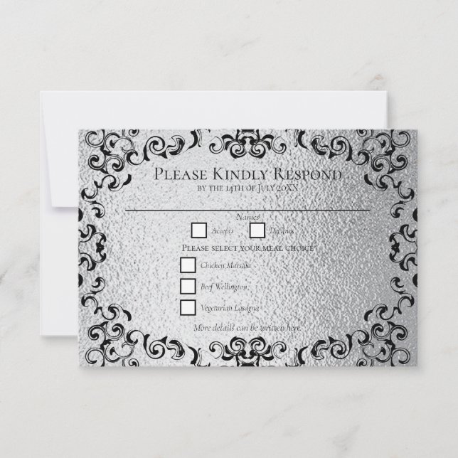 Silver & Black Swirl Gothic Wedding Invitation (Front)