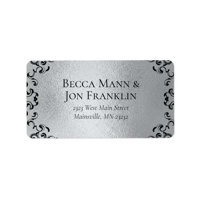 Silver & Black Swirl Gothic Wedding Label (Front)