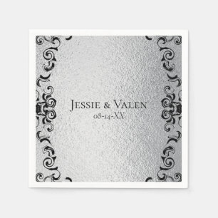 Silver & Black Swirl Gothic Wedding Napkin