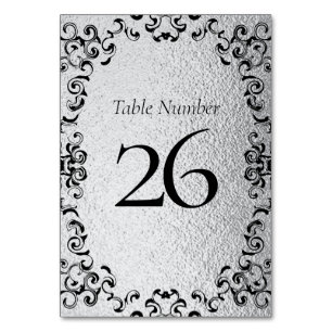 Silver & Black Swirl Gothic Wedding Table Number
