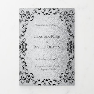 Silver & Black Swirl Gothic Wedding Tri-Fold Programme