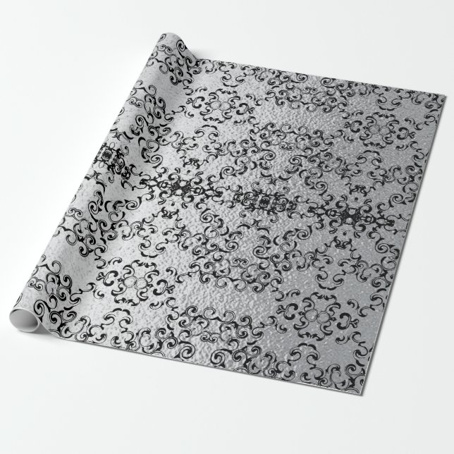 Silver & Black Swirl Gothic Wedding Wrapping Paper (Unrolled)