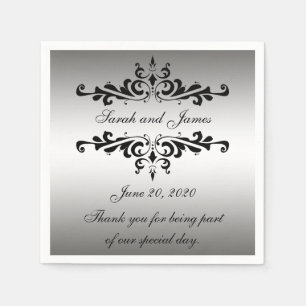 Silver Black Swirls Thank You Wedding Paper Napkin
