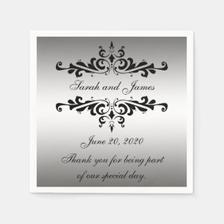 Silver Black Swirls Thank You Wedding Paper Napkin