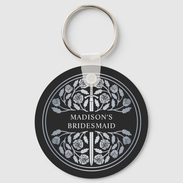 Silver Black Sword Bridesmaid Royal Wedding Gift Key Ring (Front)