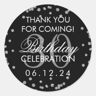 Silver Black Thank You 30th Birthday Confetti Classic Round Sticker