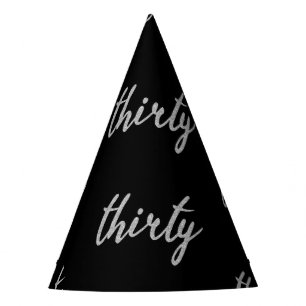 Silver Black "Thirty" 30 Birthday Party Glitter Hat
