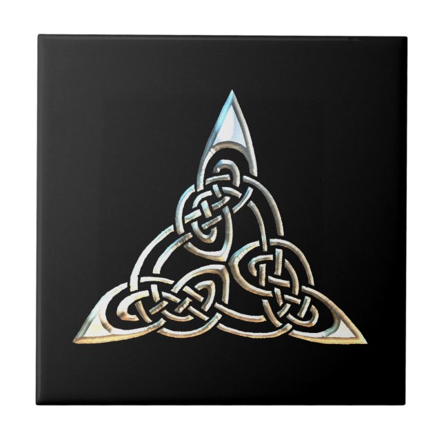 Silver Black Triangle Spirals Celtic Knot Design Tile (Front)