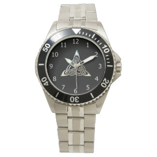 Silver Black Triangle Spirals Celtic Knot Design Watch
