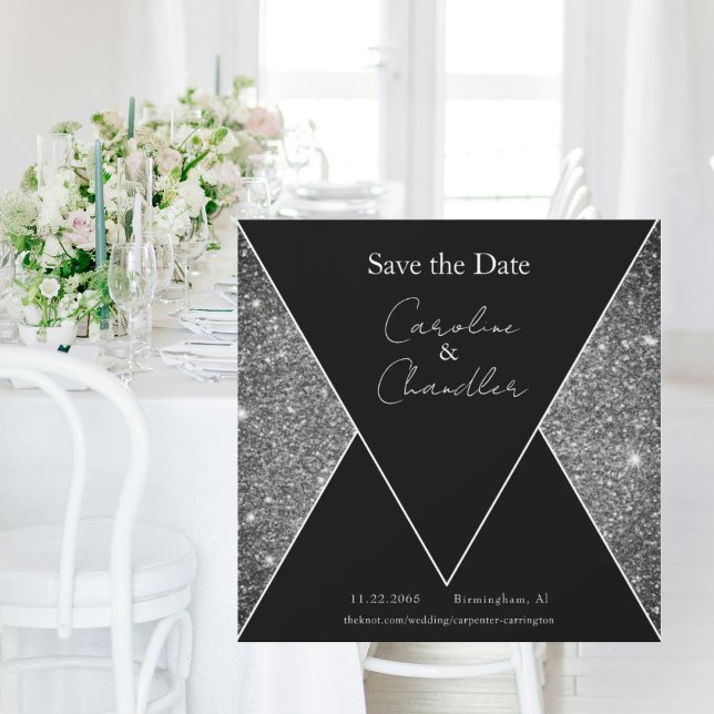 Silver & Black Wedding Save the Date Magnetic (Creator Uploaded)