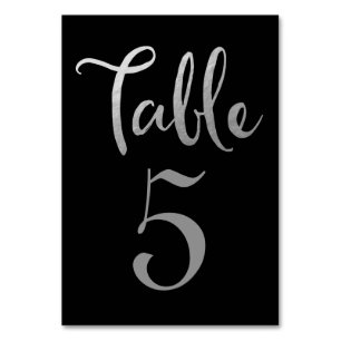 Silver Black Wedding Table Number Typography Cards