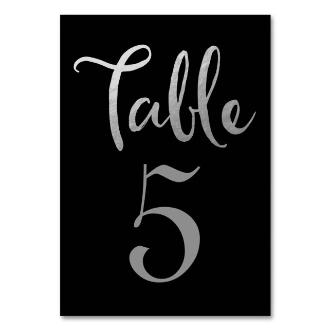 Silver Black Wedding Table Number Typography Cards (Front)