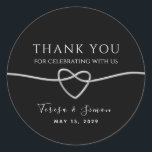 Silver Black Wedding Thank You Classic Round Sticker<br><div class="desc">Simple,  elegant,  minimalist,  black wedding thank you sticker,  with silver rope heart.</div>