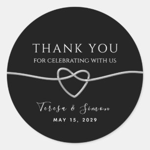 Silver Black Wedding Thank You Classic Round Sticker