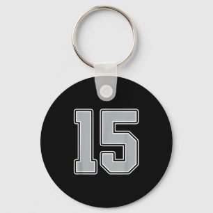 Silver Black White Number 15 Jersey Player Uniform Key Ring