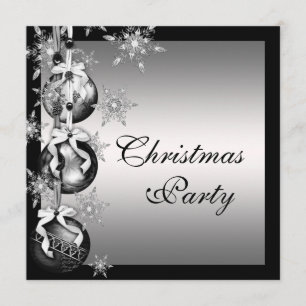 Silver Black White Snowflakes Christmas Party Invitation