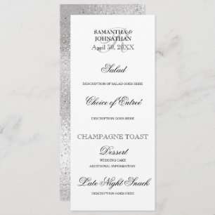Silver black white wedding DIY menu dinner party Invitation
