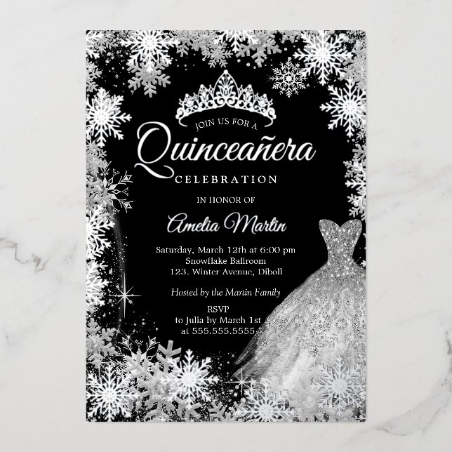 Silver Black Winter Snowflake Quinceanera (Front)