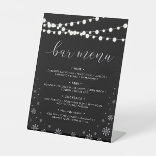 Silver & Black Winter Wedding Shower Bar Menu Pedestal Sign