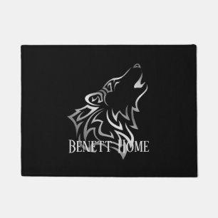 Silver Black Wolf Monogram Vector Doormat