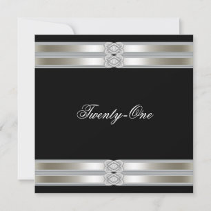 Silver Black Womans 21st Birthday Party Invitation
