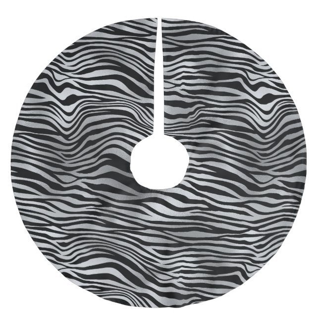 Silver Black Zebra Print Brushed Polyester Tree Skirt (Front)