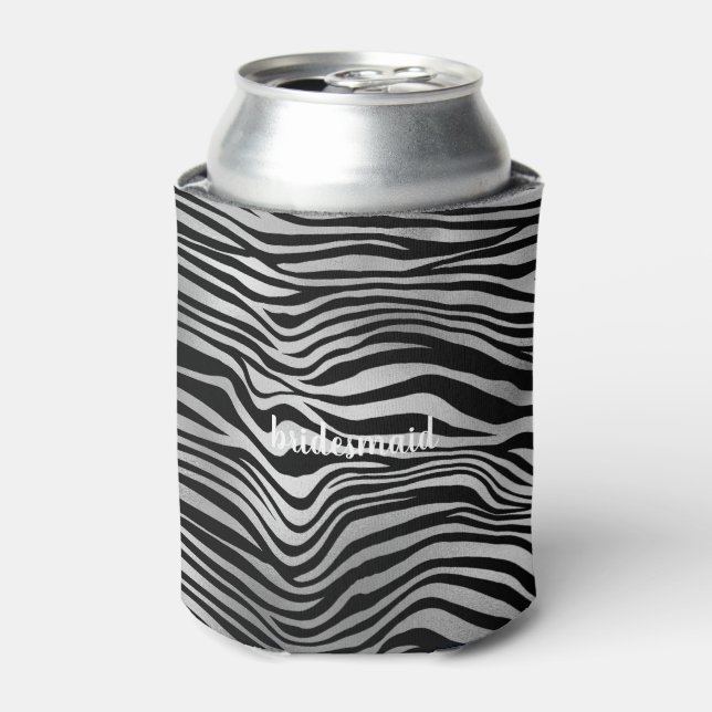 Silver Black Zebra Print Can Cooler (Can Front)