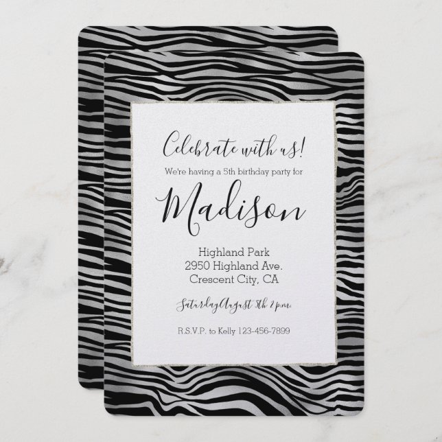 Silver Black Zebra Print Invitation (Front/Back)