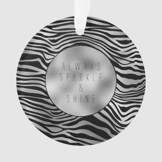 Silver Black Zebra Print Ornament (Front)
