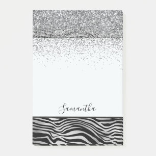 Silver Black Zebra Print Sparkle Post-it Notes