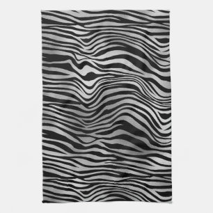 Silver Black Zebra Print Tea Towel