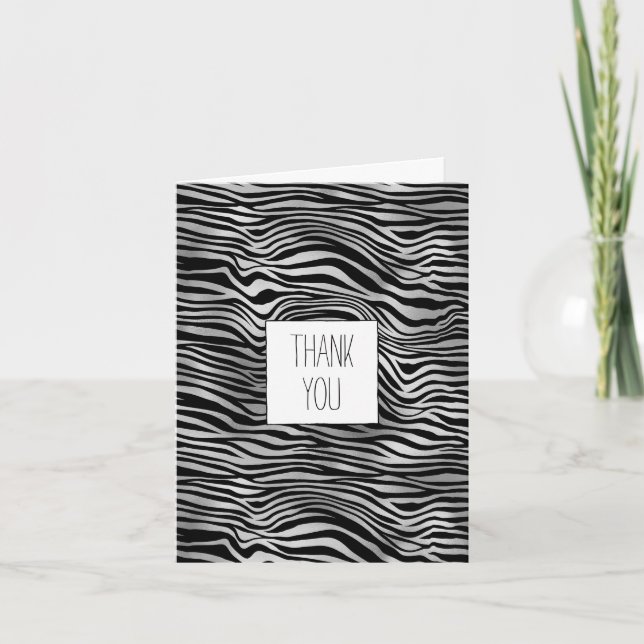 Silver Black Zebra Print Thank You Card (Front)