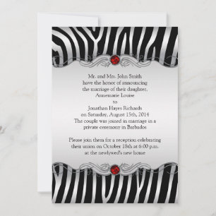 Silver Black Zebra Red Jewel Post Wedding Invitati Invitation