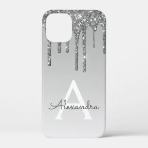 Silver Bling Luxury Sparkle Glitter Monogram iPhone 12 Mini Case