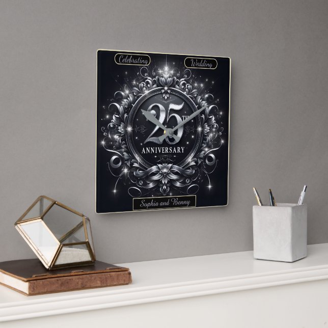 Silver Bliss: 25th Anniversary Square Wall Clock (Office)