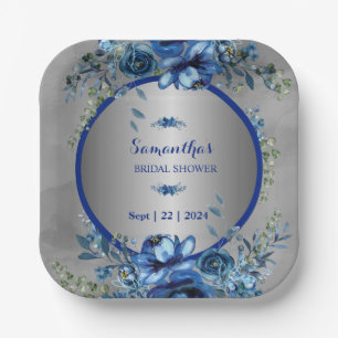 Silver Blossoms: Elegant Bridal Shower Paper Plate